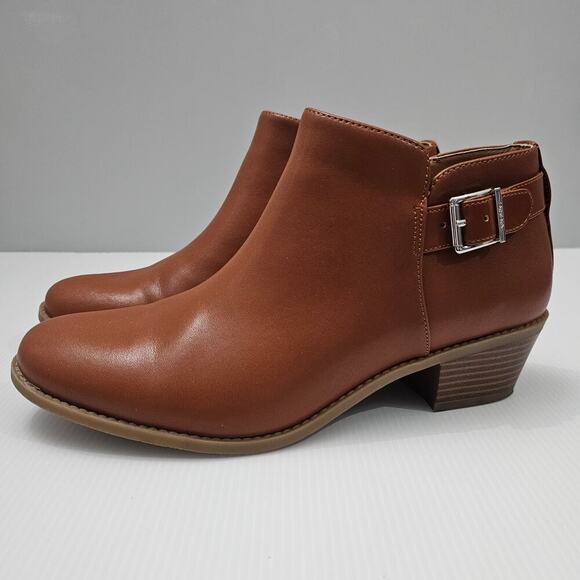 Vionic Joy Millie Ankle Bootie Womens 10 Brown Leather Zip Buckle Low Heel - Picture 1 of 15